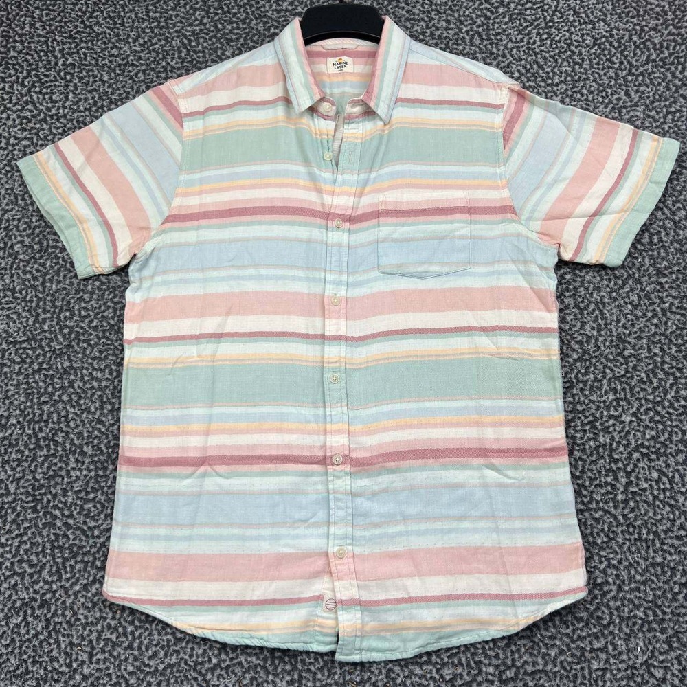 Marine Layer Button Up Shirt Men Large Short Sleeve Pastel Striped Cotton L